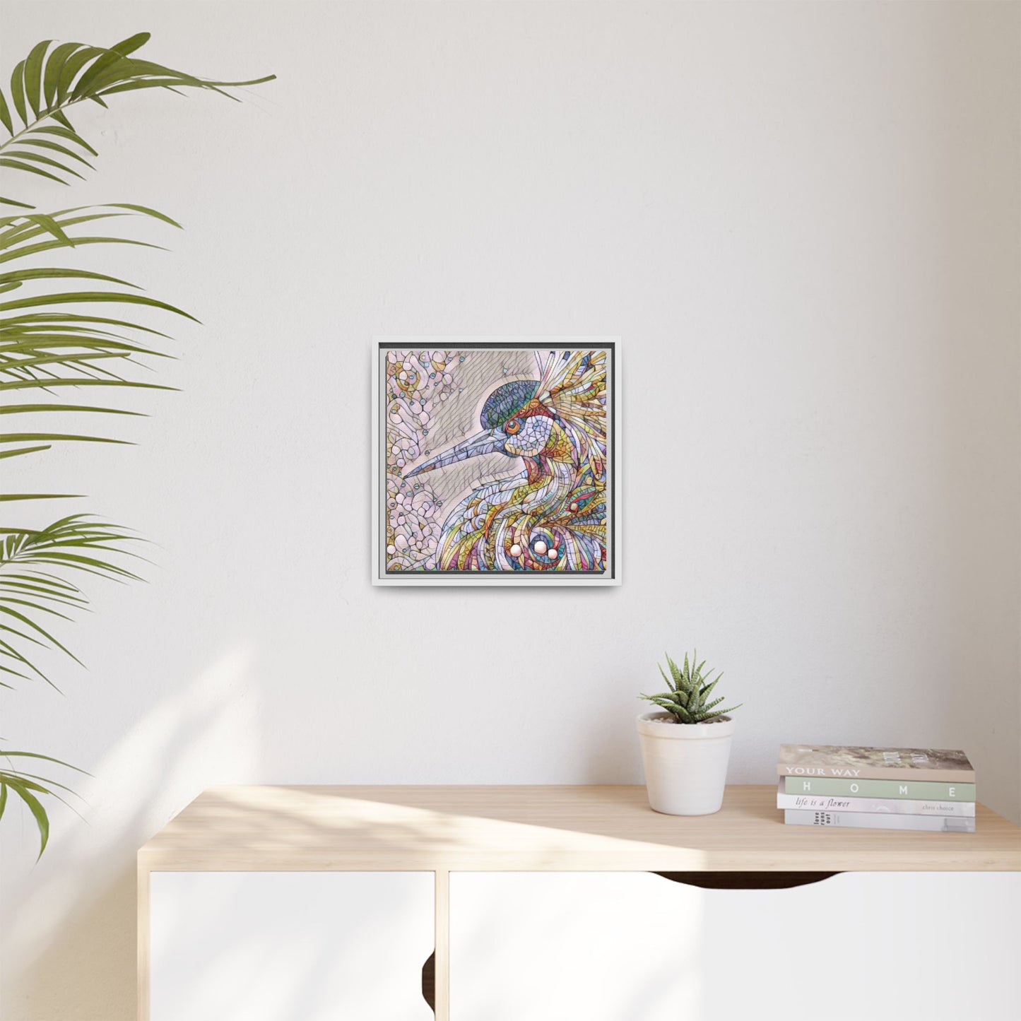 Colorful Stained-Glass Heron Matte Canvas Framed Wall Art