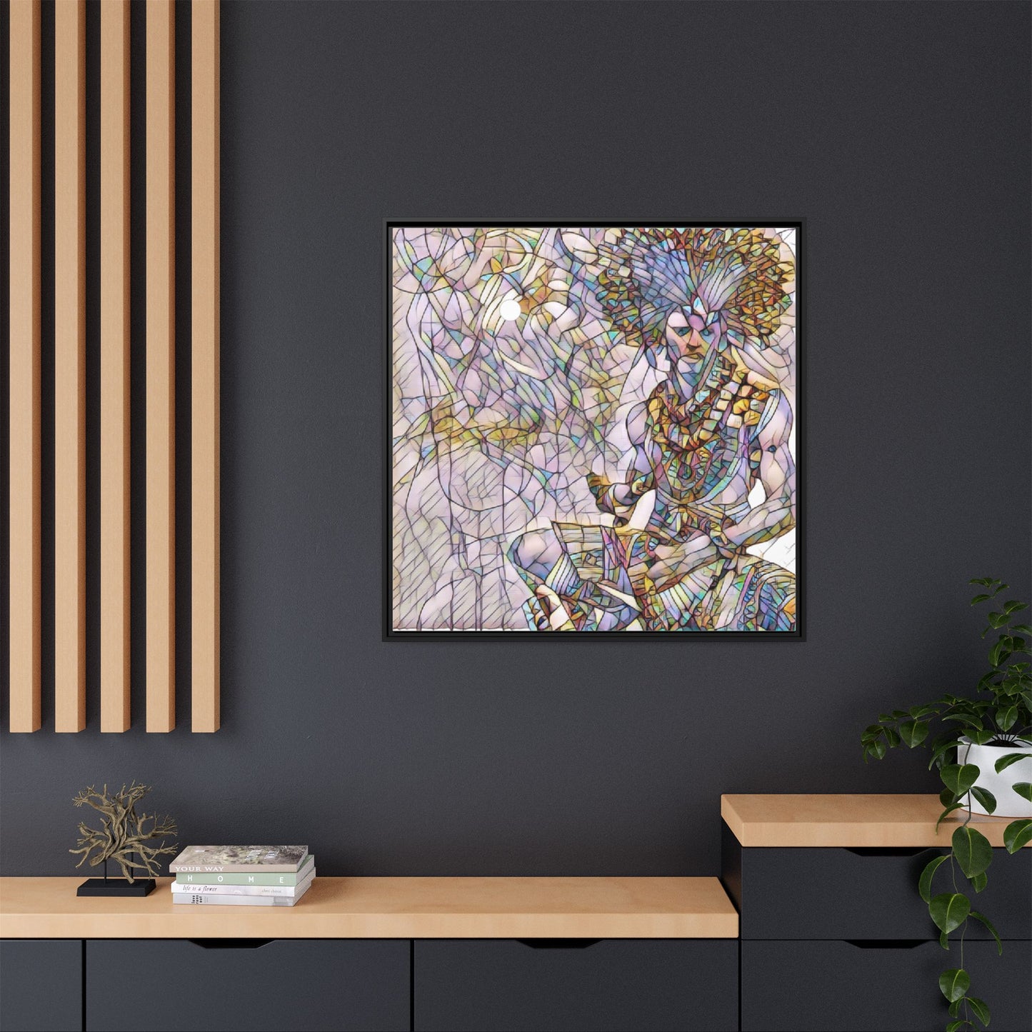 Framed Matte Canvas Art — Colorful Tribal Warrior Illustration