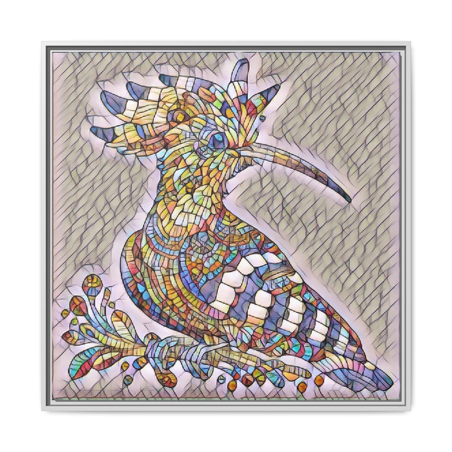 Colorful Mosaic Bird Matte Framed Canvas Wall Art