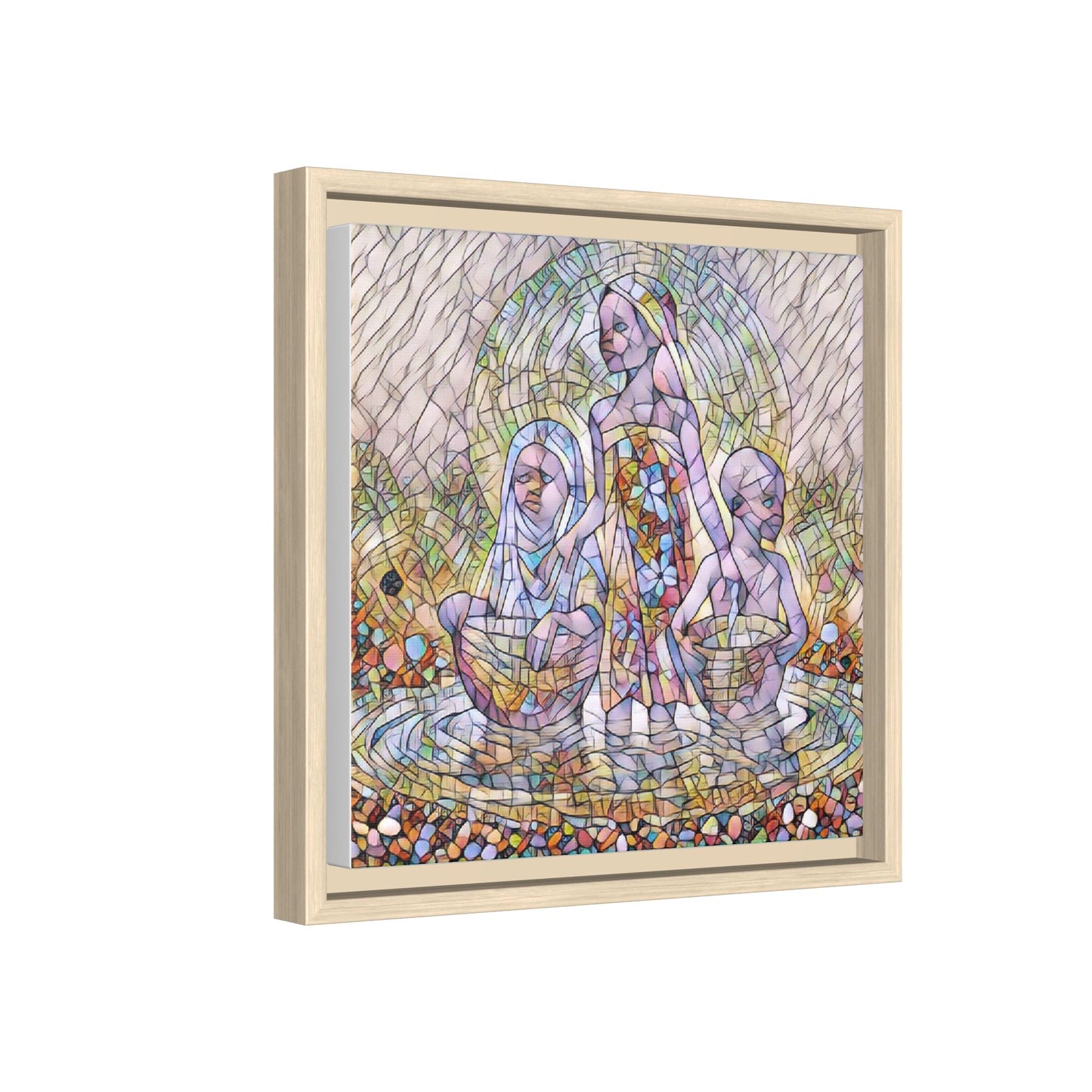 Framed Matte Canvas Art — Stained Glass Trio Women Illustration