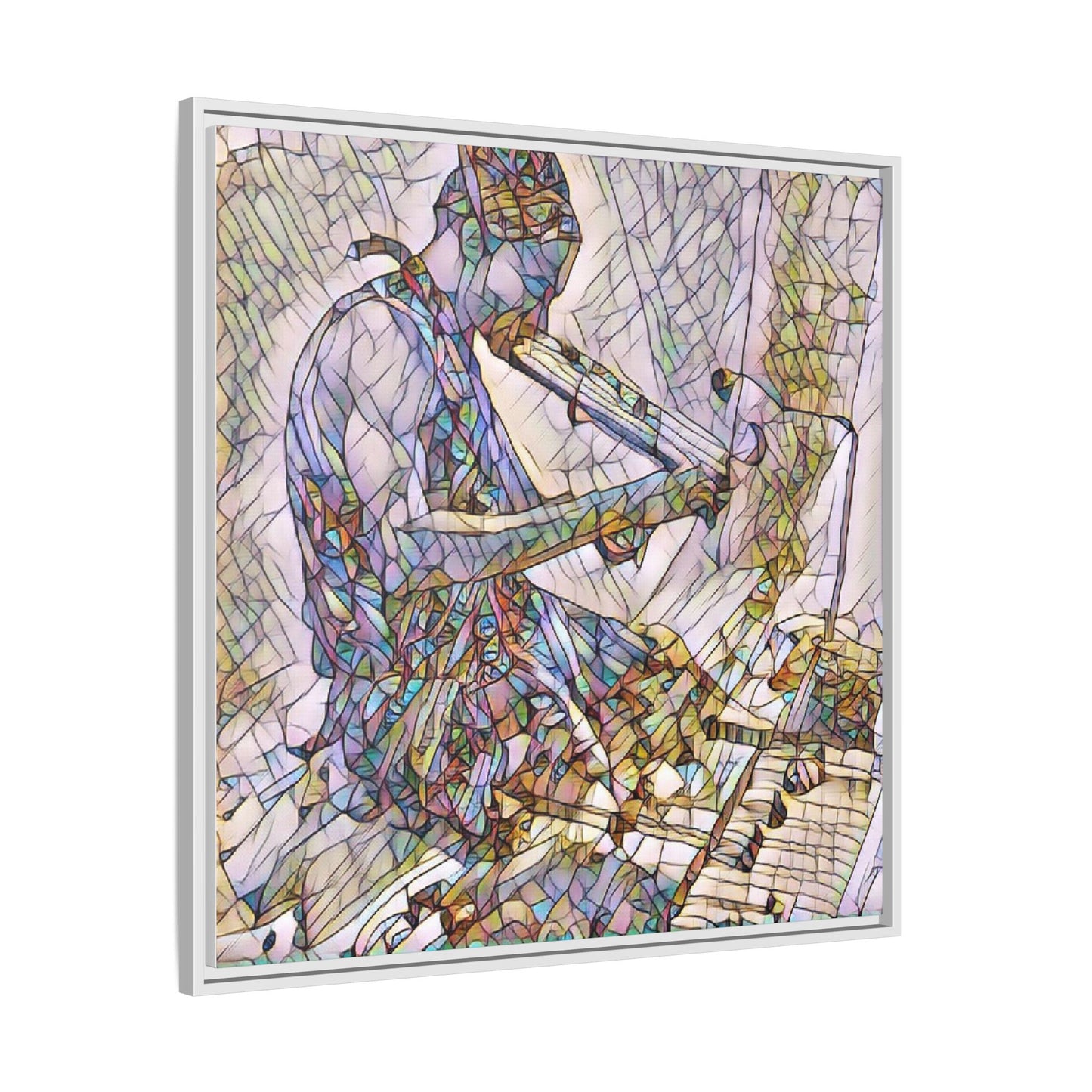 Abstract Violinist Matte Framed Canvas – Colorful Musical Art Print