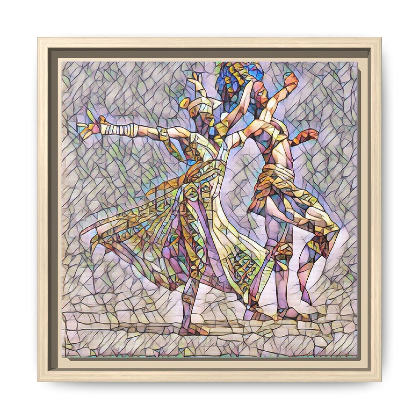 Framed Matte Canvas Wall Art — Abstract Dancers in Stained Glass Style