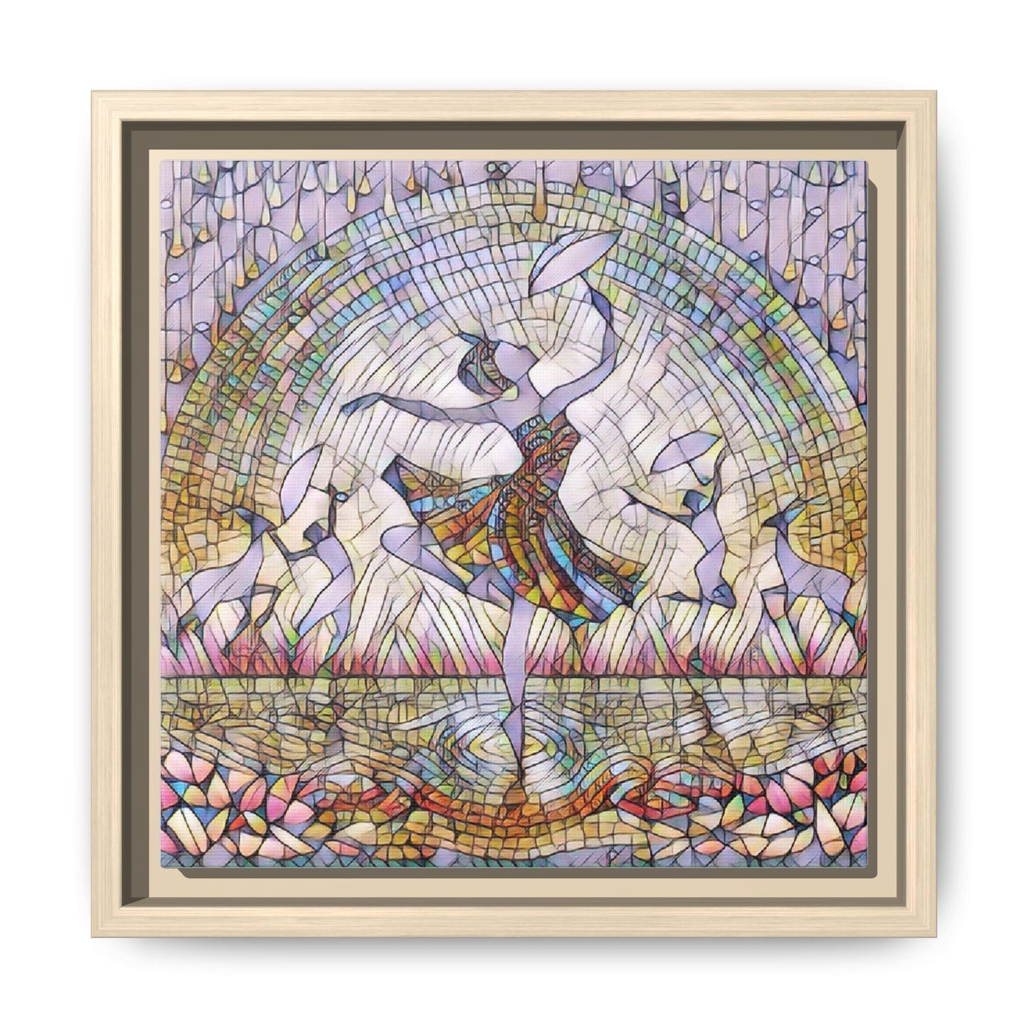 Stained Glass Ballerina Framed Canvas Art — Dancer Mosaic Wall Decor