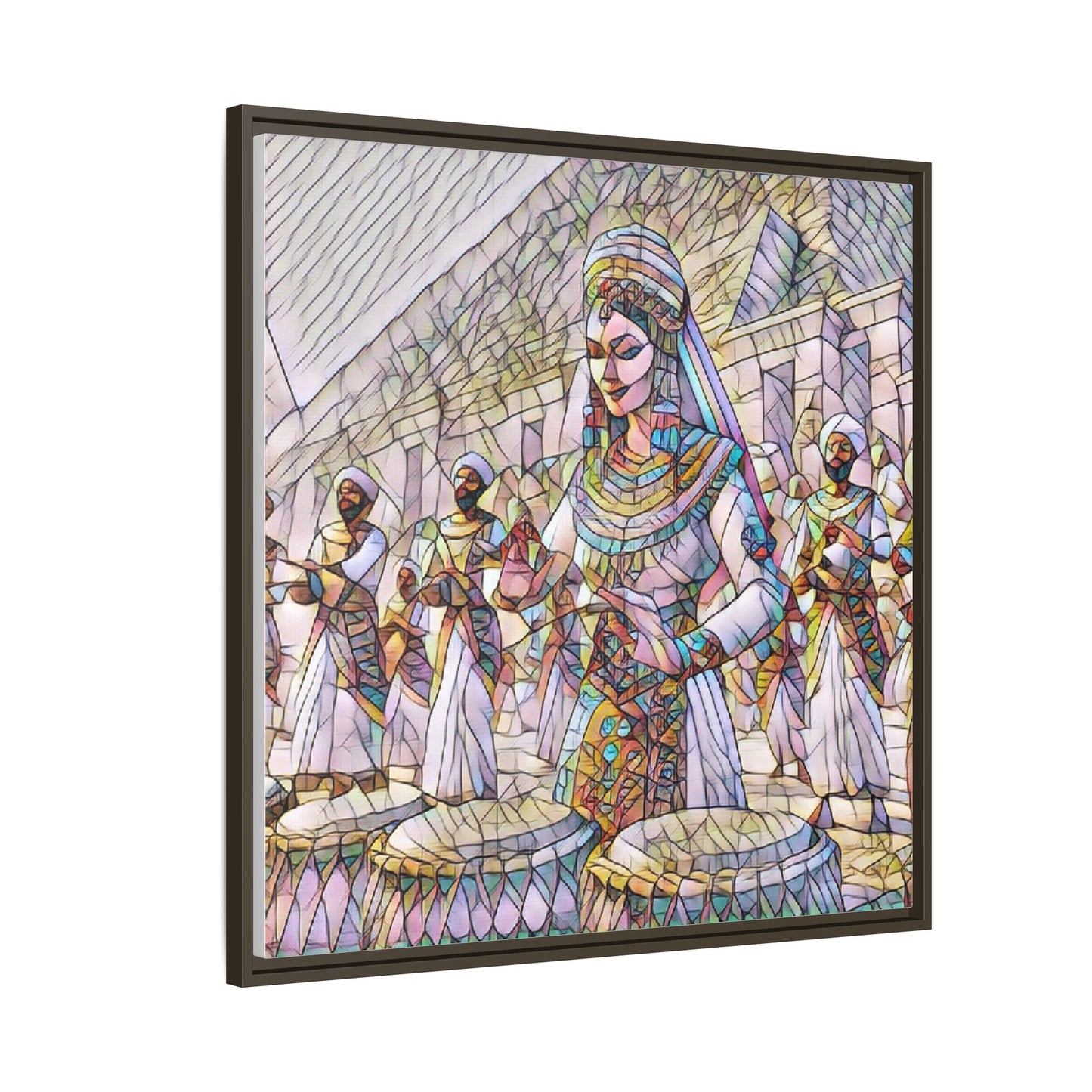 Egyptian Drummers Framed Canvas Art — Colorful Egyptian Dancer Wall Decor