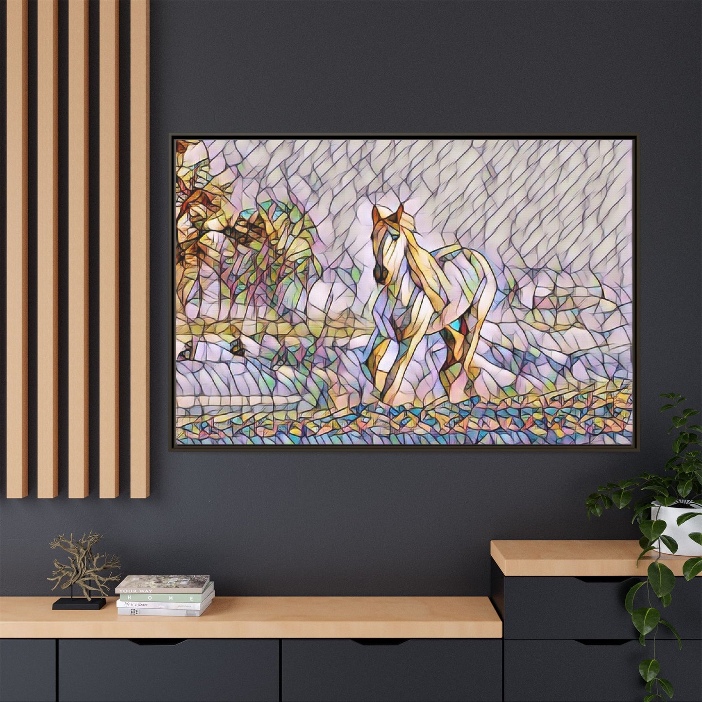 Abstract Stained-Glass Horse Matte Canvas Framed Wall Art