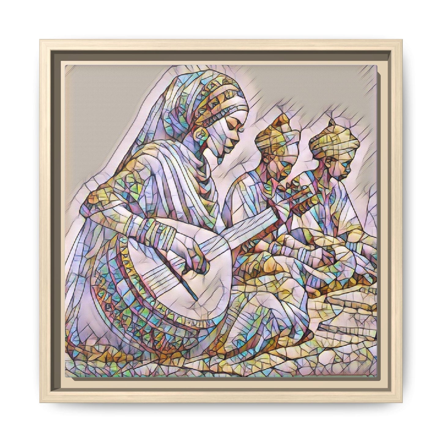 Framed Matte Canvas: Colorful Moroccan Musicians Wall Art