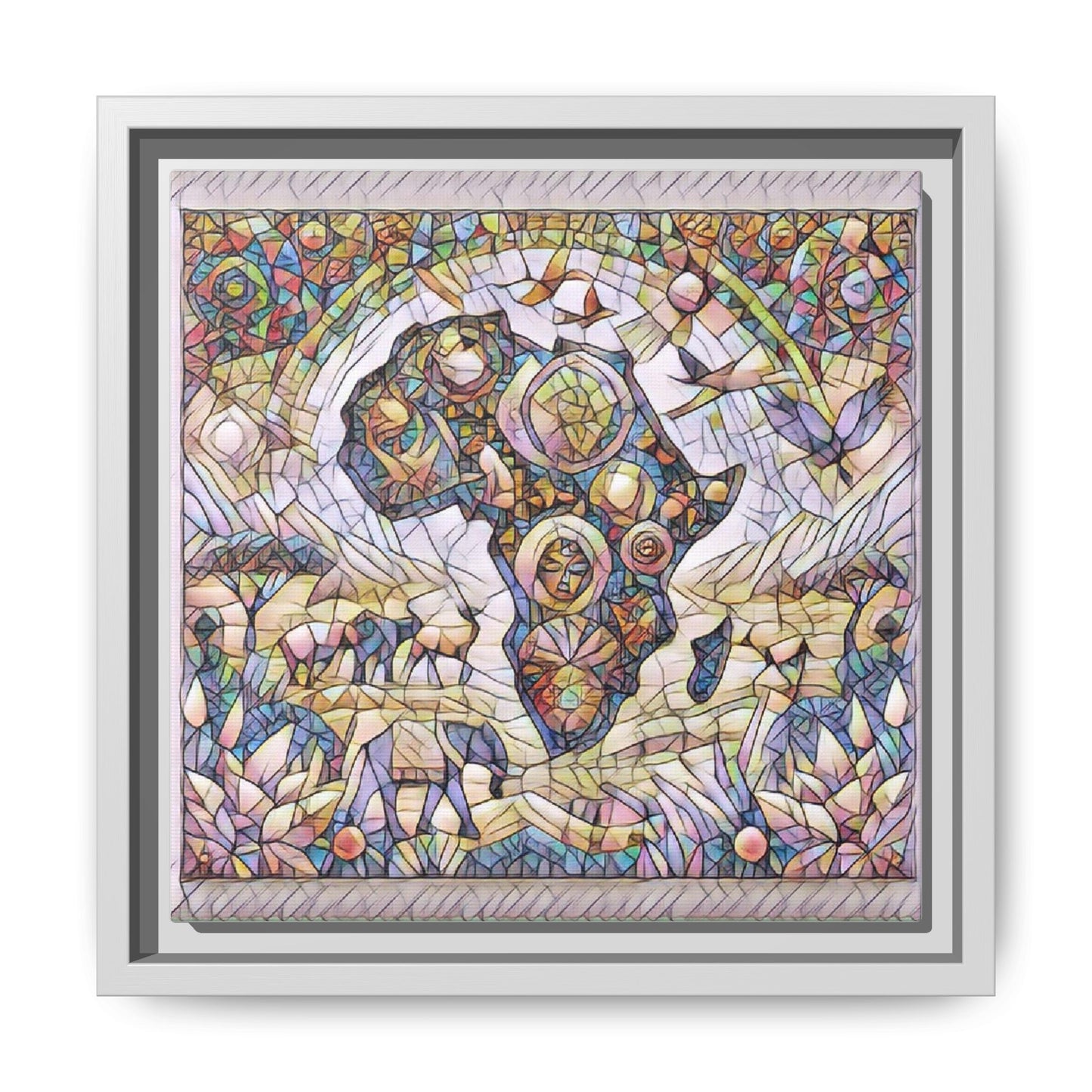 Abstract Mosaic Africa Framed Canvas — Colorful Stained-Glass Wall Art