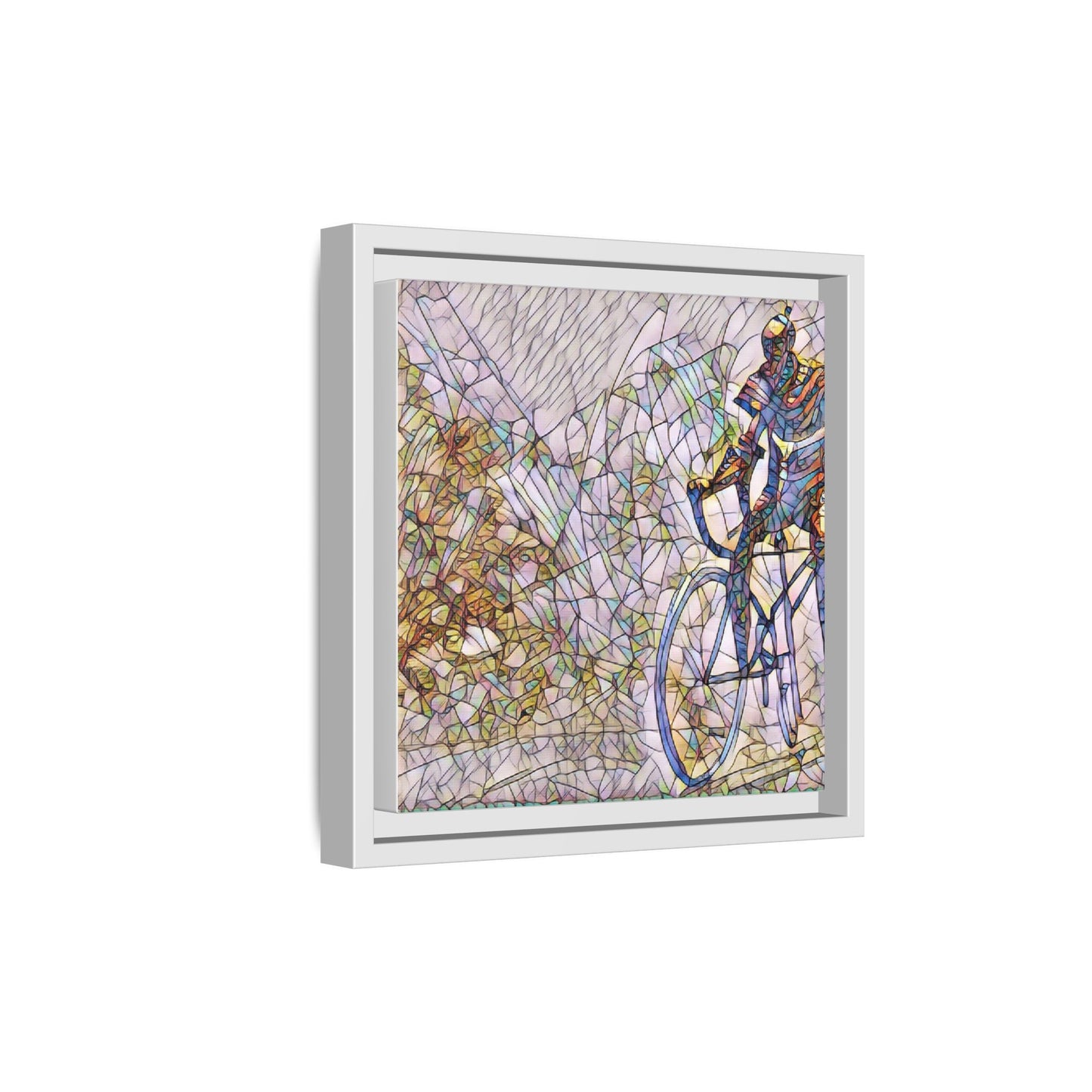 Colorful Cyclist Stained-Glass Art — Framed Matte Canvas