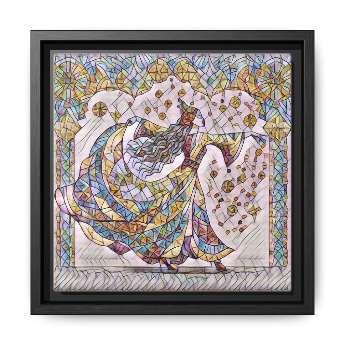 Stained Glass Dancing Dervish Framed Canvas Art