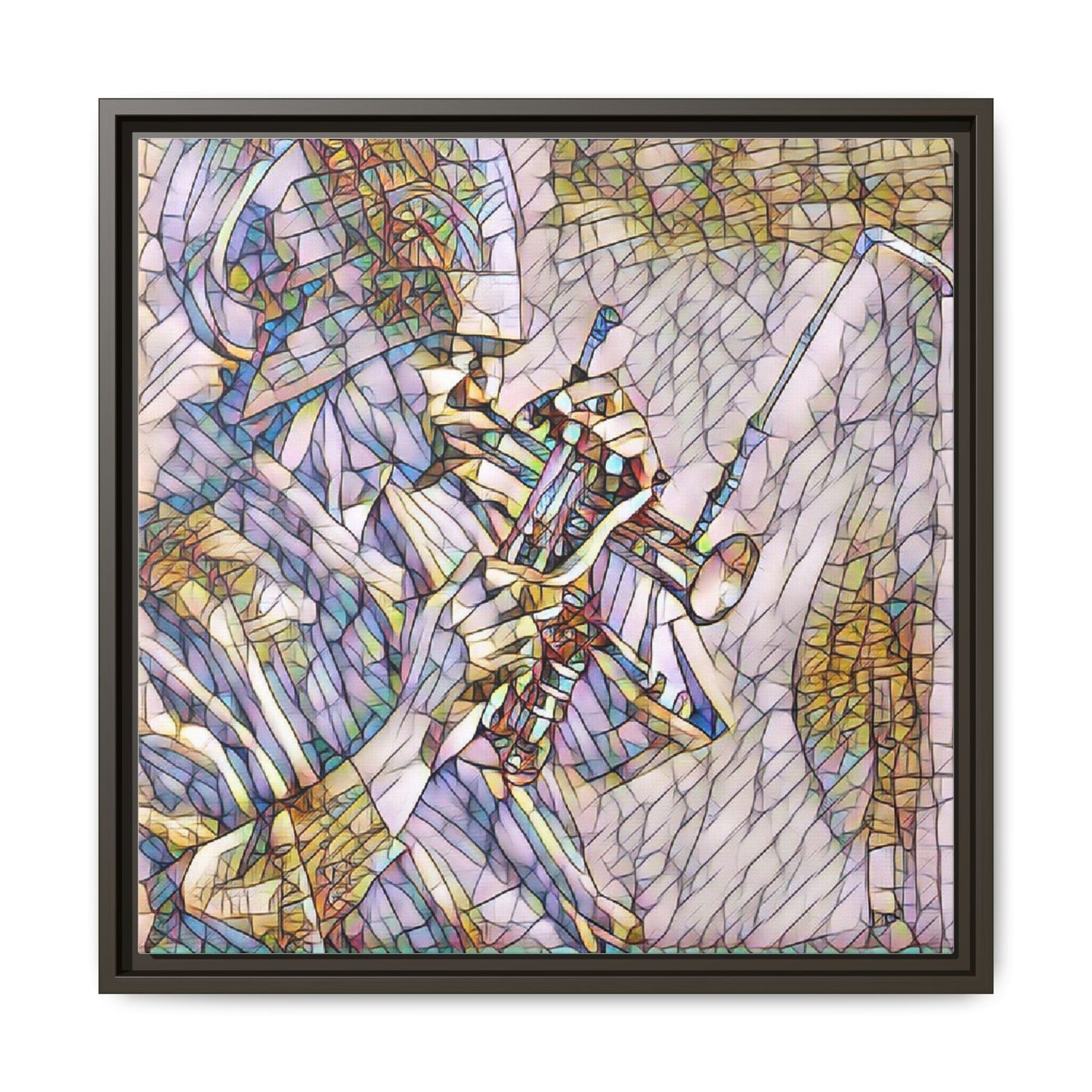 Framed Abstract Trumpet Player Matte Canvas Art