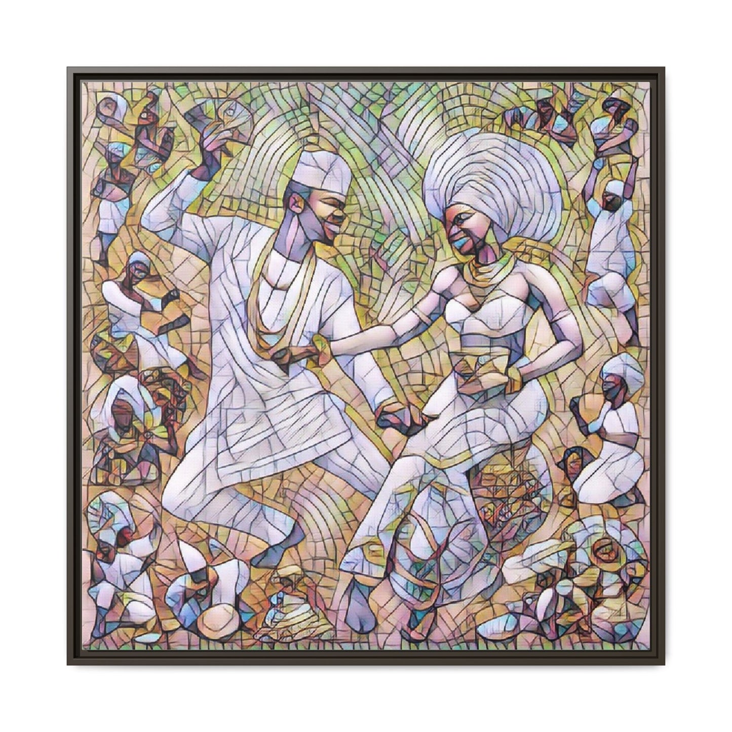 Afrobeat Celebration Matte Framed Canvas — Vibrant Dancers Wall Art