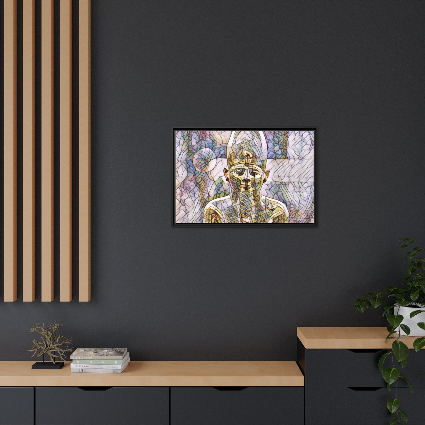 Egyptian Pharaoh Stained-Glass Style Matte Canvas Print, Framed