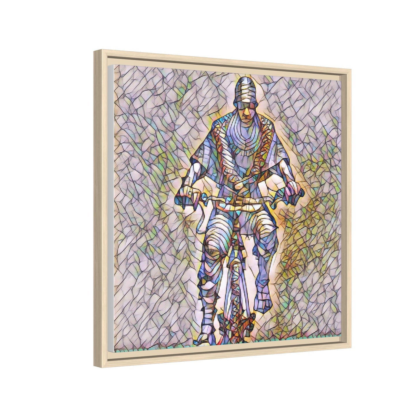 Framed Matte Canvas Art - Stylized Cyclist Illustration
