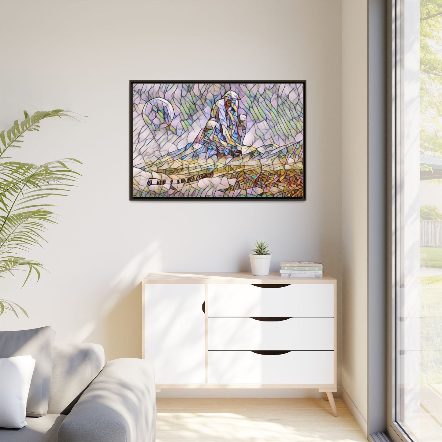 Stained-Glass Surfing Canvas Print — Framed Matte Wall Art