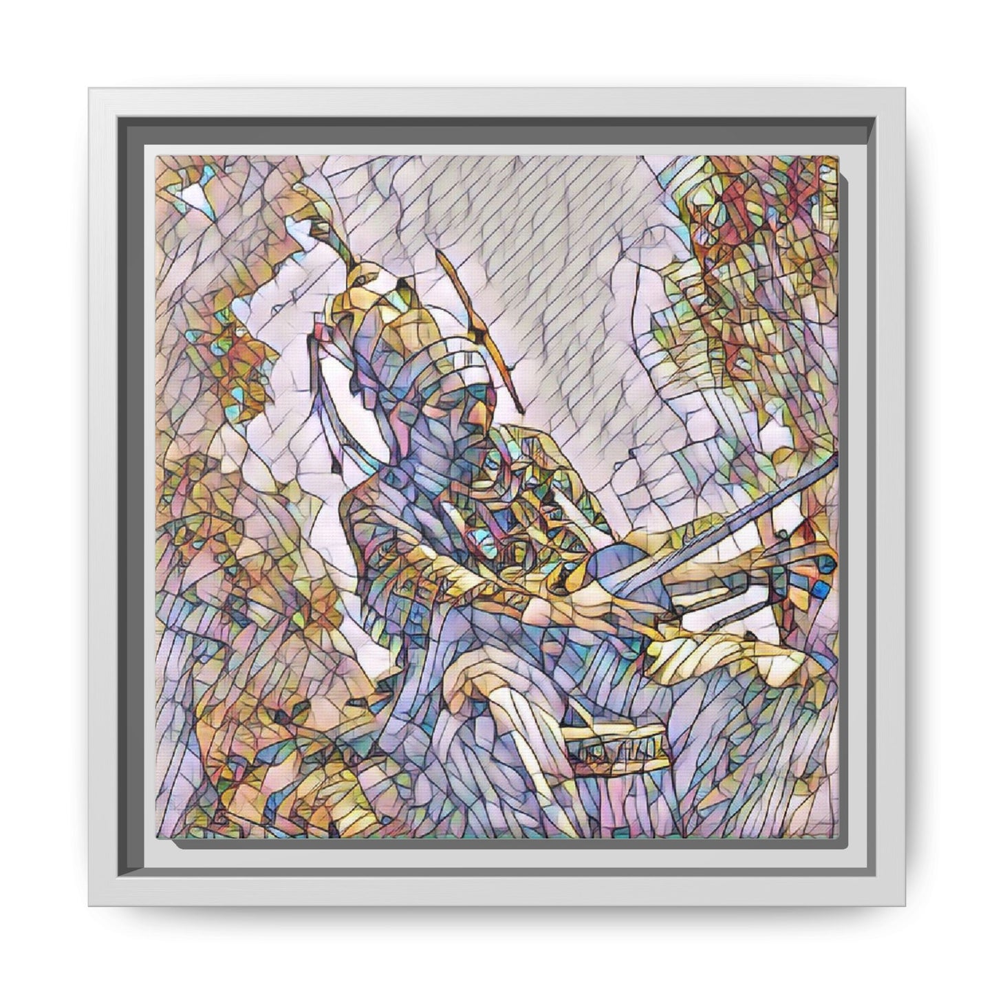 Framed Archery Canvas Print — Stained-Glass Archer Wall Art