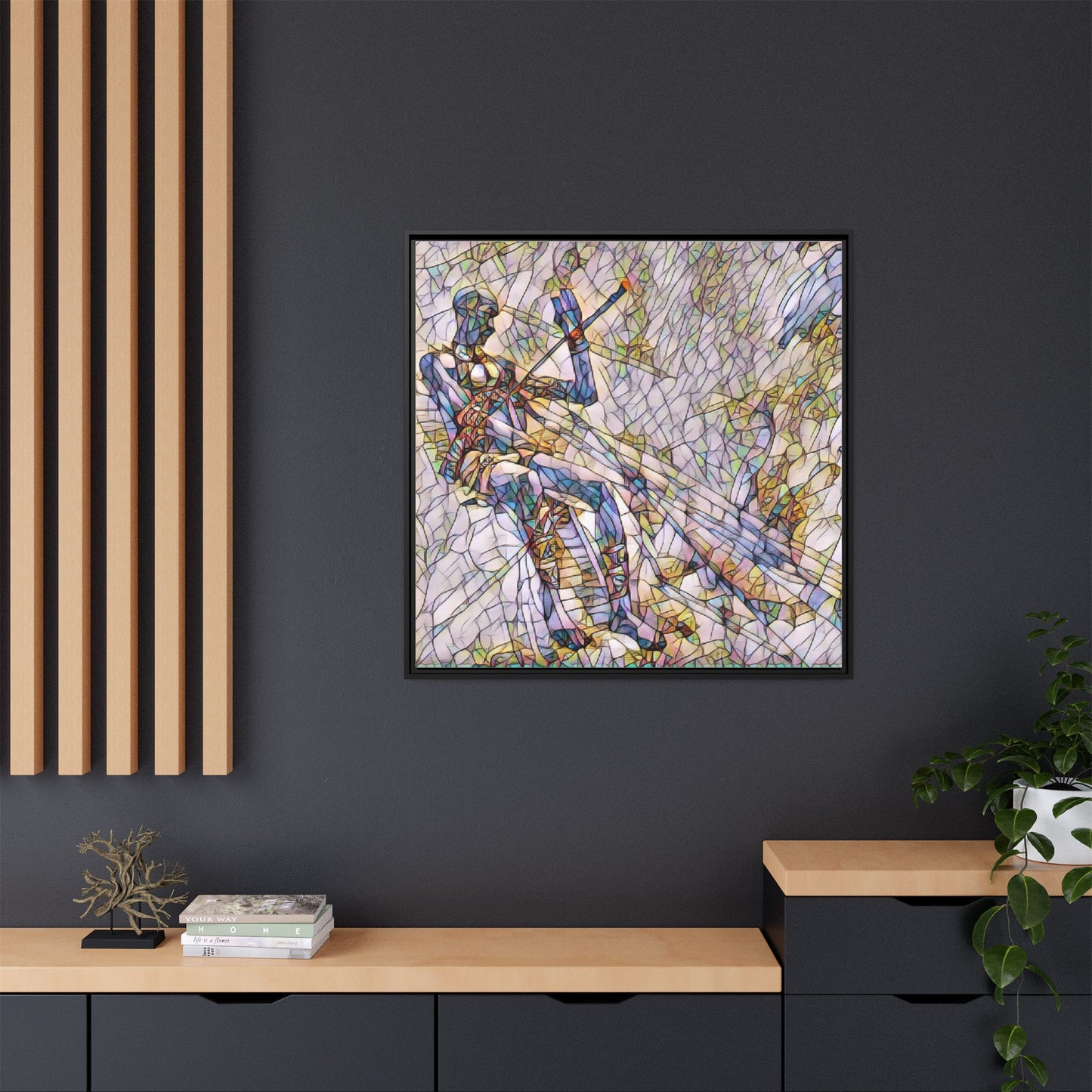 Abstract Stained-Glass Warrior Framed Canvas