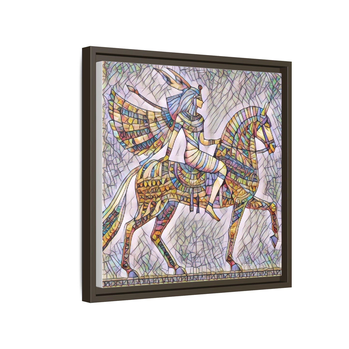 Stained-Glass Style Egyptian Horseman Framed Canvas Print