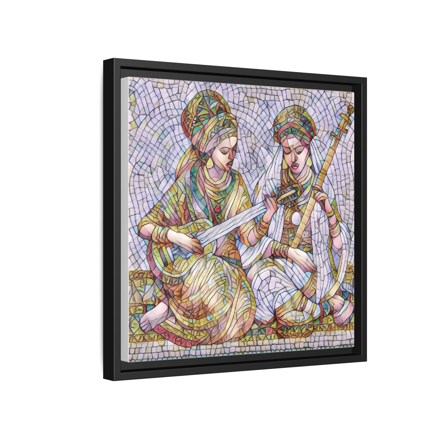 Framed Mosaic Art Print — Two Women Playing Lutes (Matte Canvas)