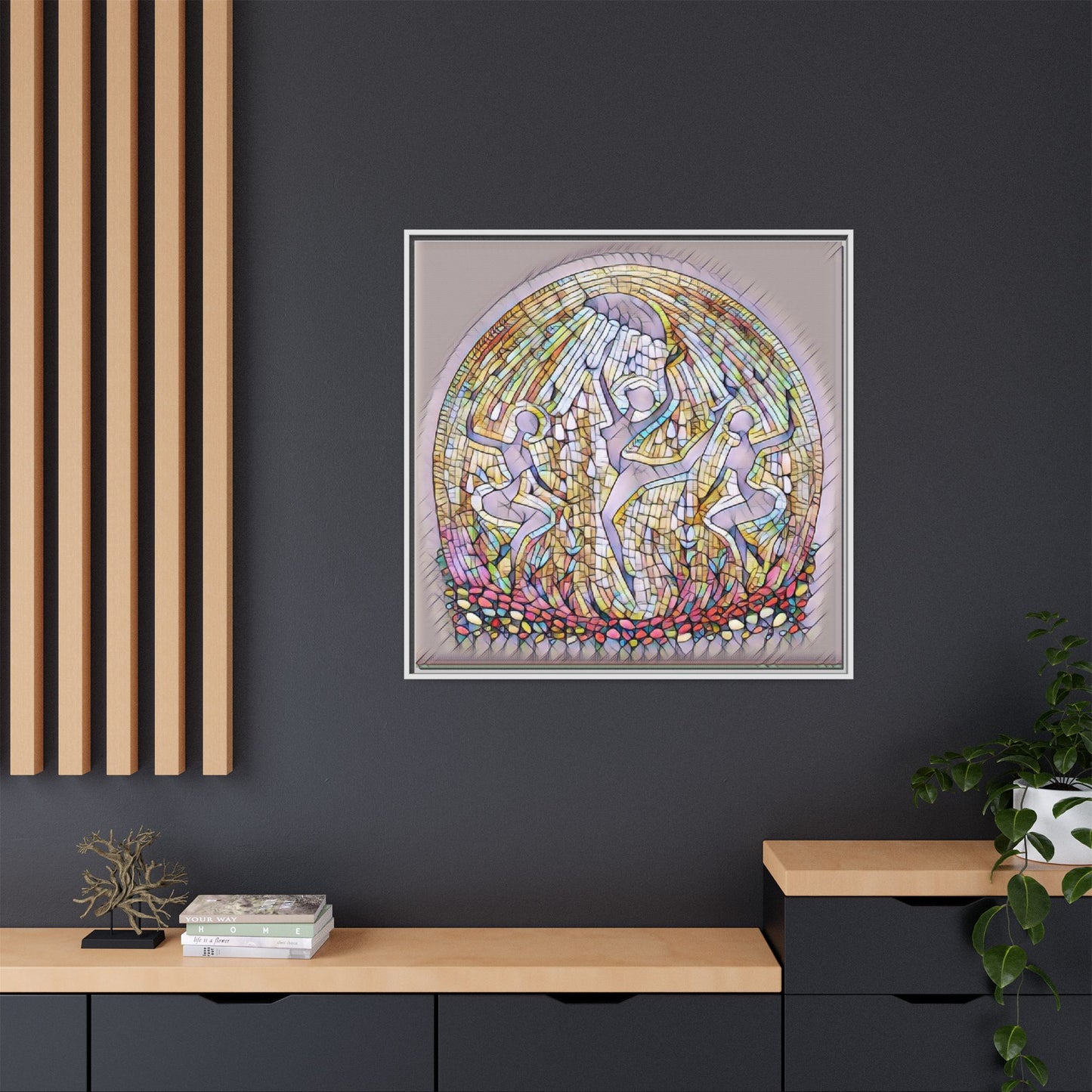 Framed Canvas Art - Stained Glass Dance Trio (Matte Multi-Color)