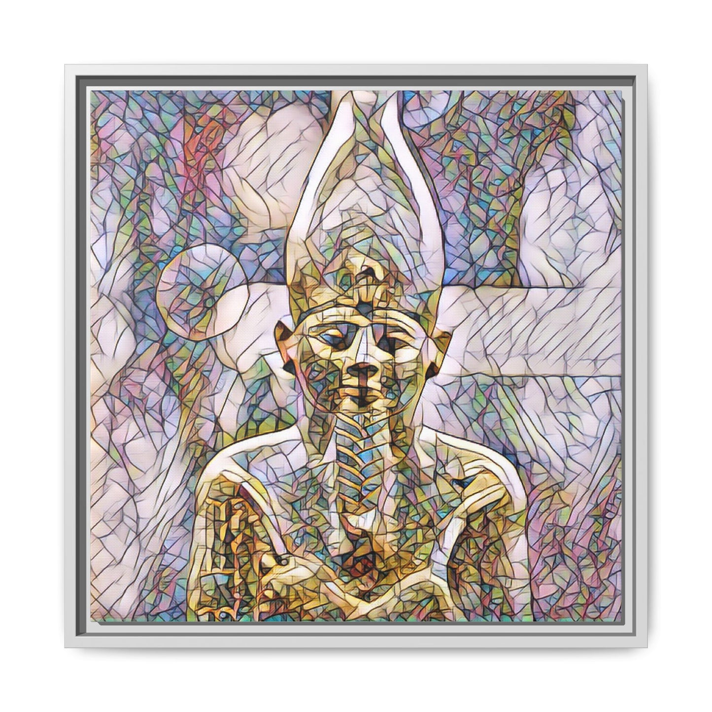 Egyptian Pharaoh Stained-Glass Style Matte Canvas Print, Framed