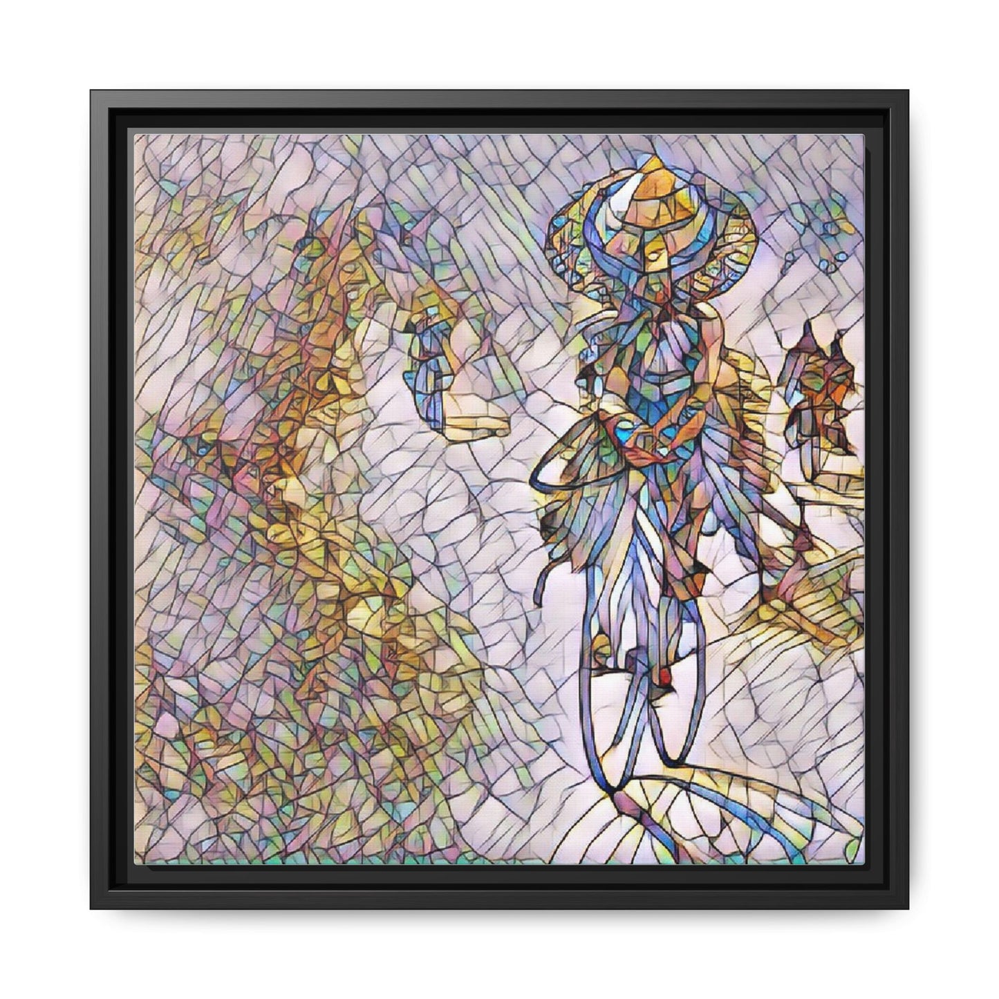 Abstract Cyclist Stained-Glass Art Print — Framed Matte Canvas