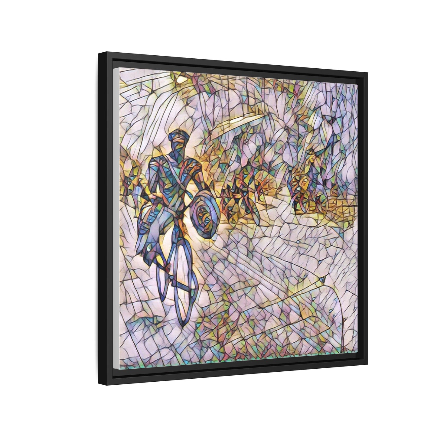 Cyclist Mosaic Matte Canvas Framed Wall Art — Colorful Biking Scene