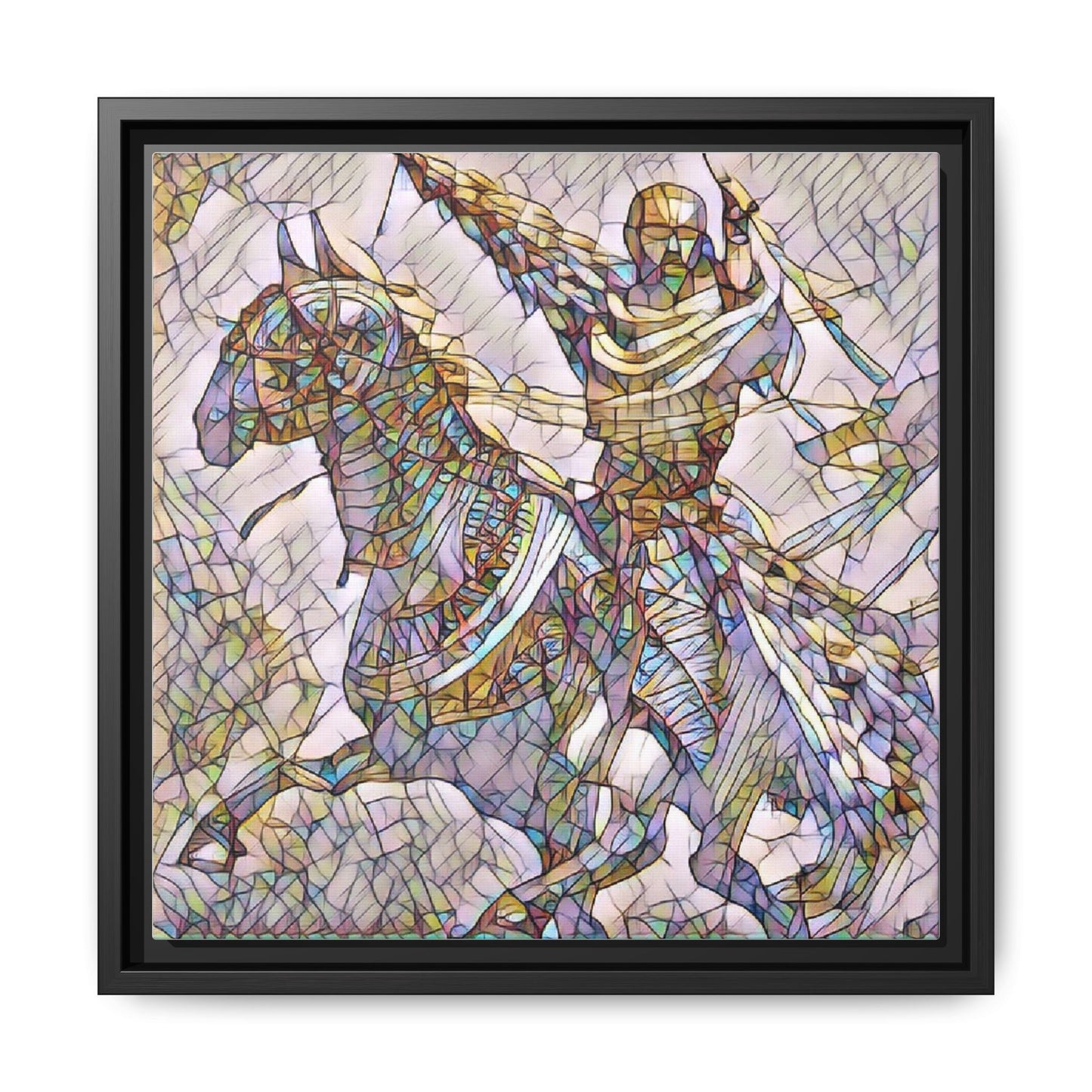 Framed Matte Canvas Print — Stained Glass Knight on Horse Artwork