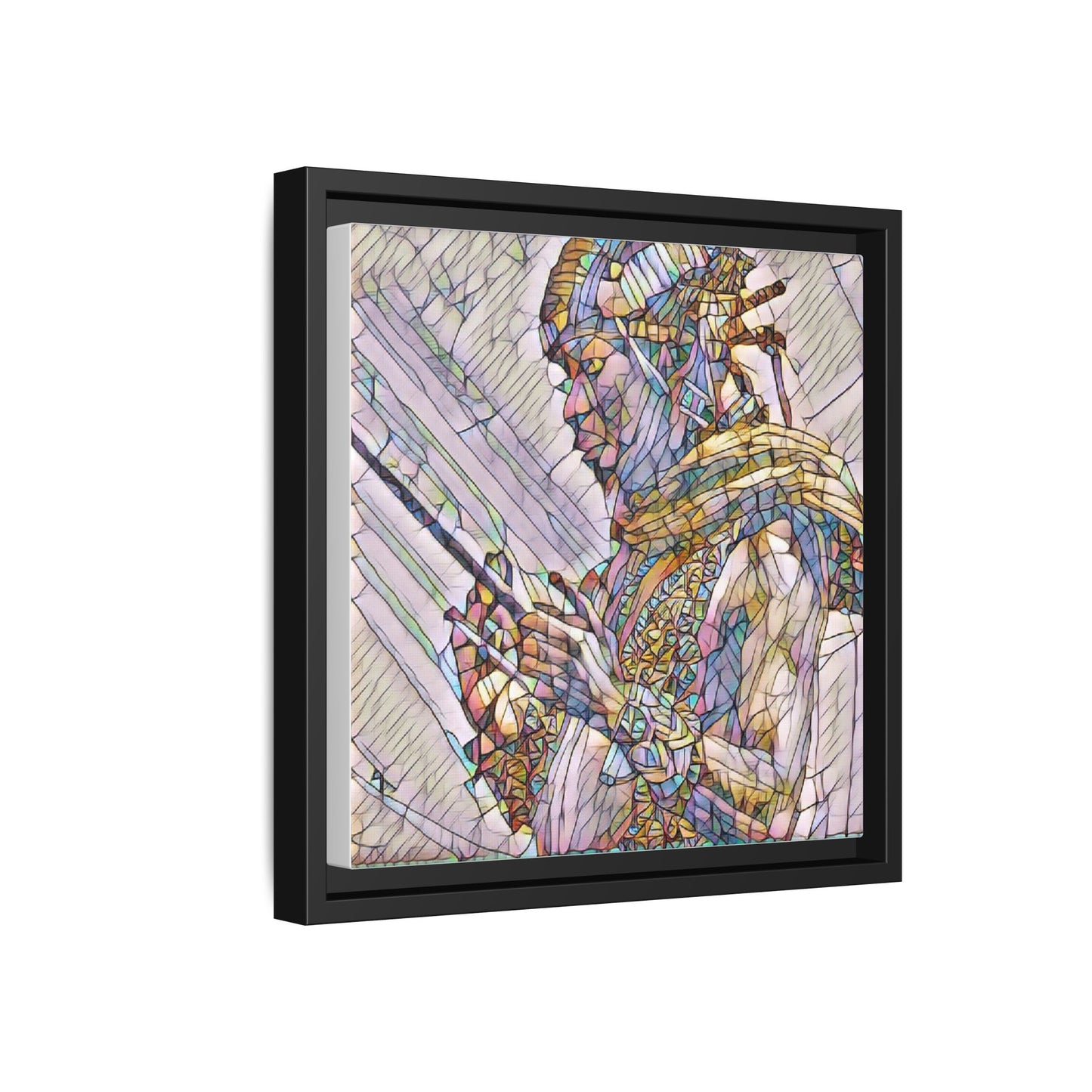 Framed Canvas Art - Colorful Tribal Warrior Portrait (Matte)