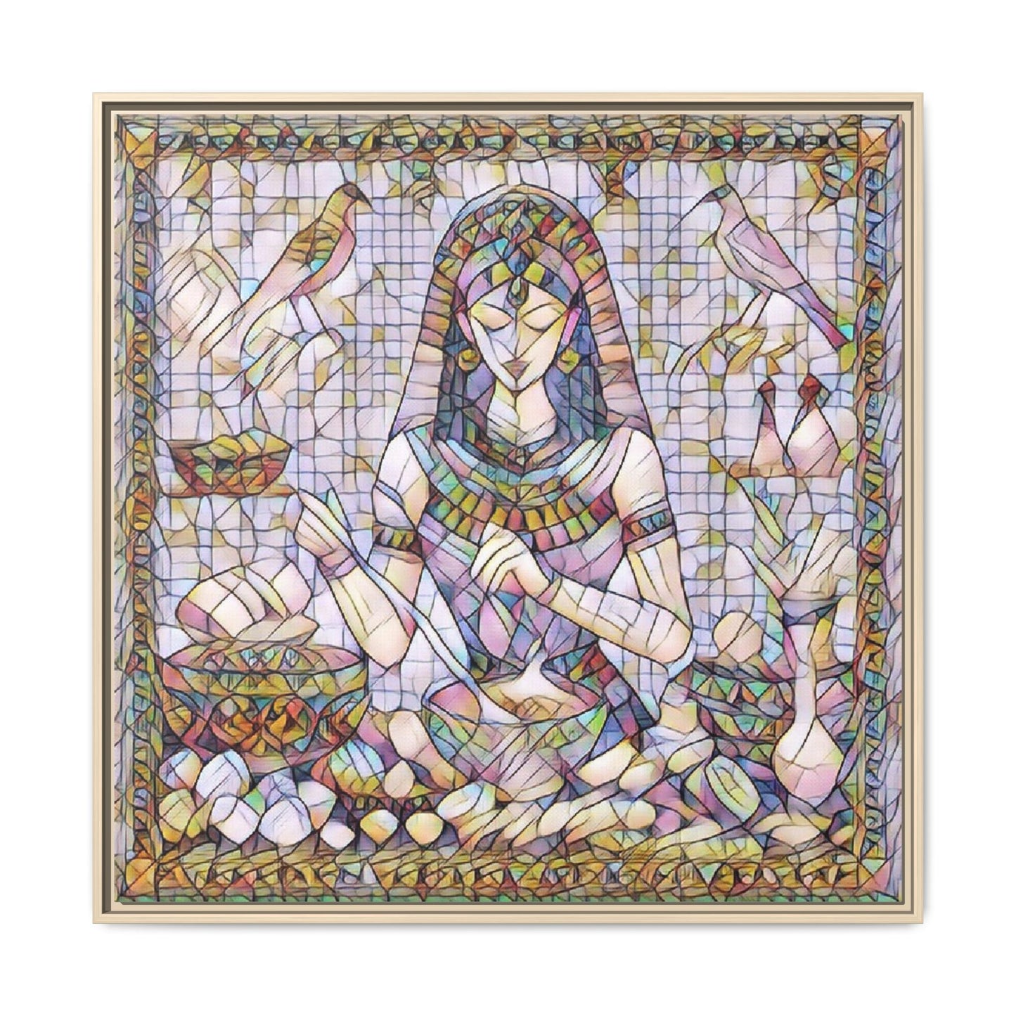 Egyptian Goddess Mosaic Framed Canvas Art