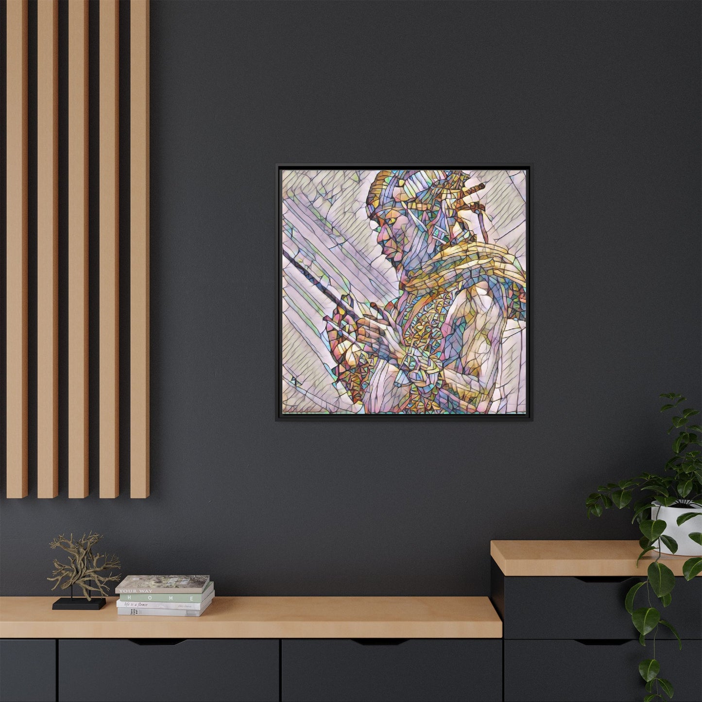 Framed Canvas Art - Colorful Tribal Warrior Portrait (Matte)