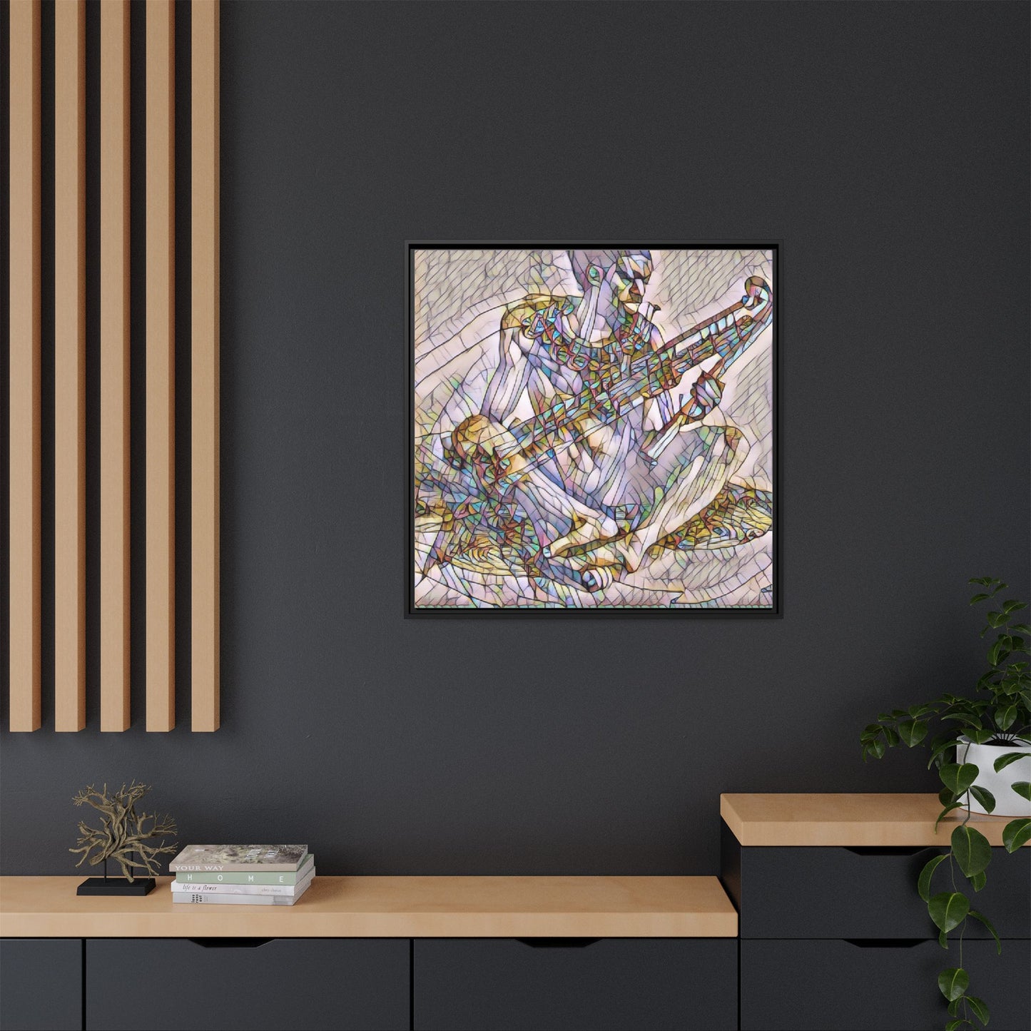 Framed Abstract Musician Canvas Art — Multicolor Modern Wall Decor