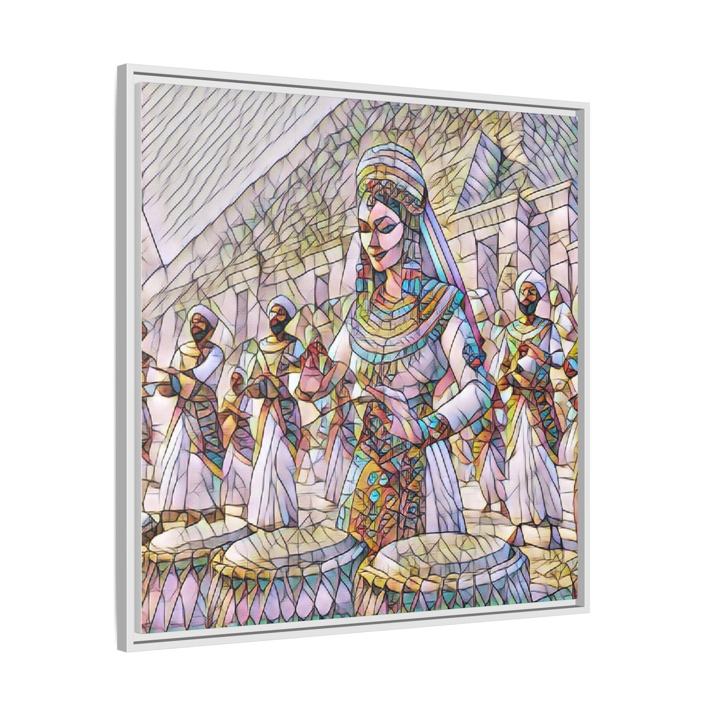 Egyptian Drummers Framed Canvas Art — Colorful Egyptian Dancer Wall Decor