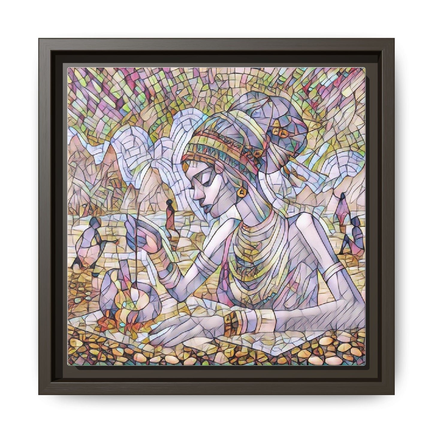 Framed Matte Canvas Art — Mosaic-Inspired Egyptian Woman Illustration