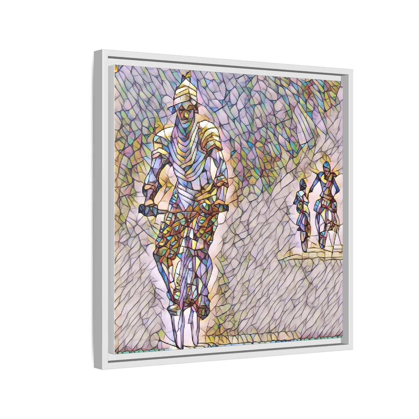 Cyclists Mosaic Matte Canvas Framed Wall Art