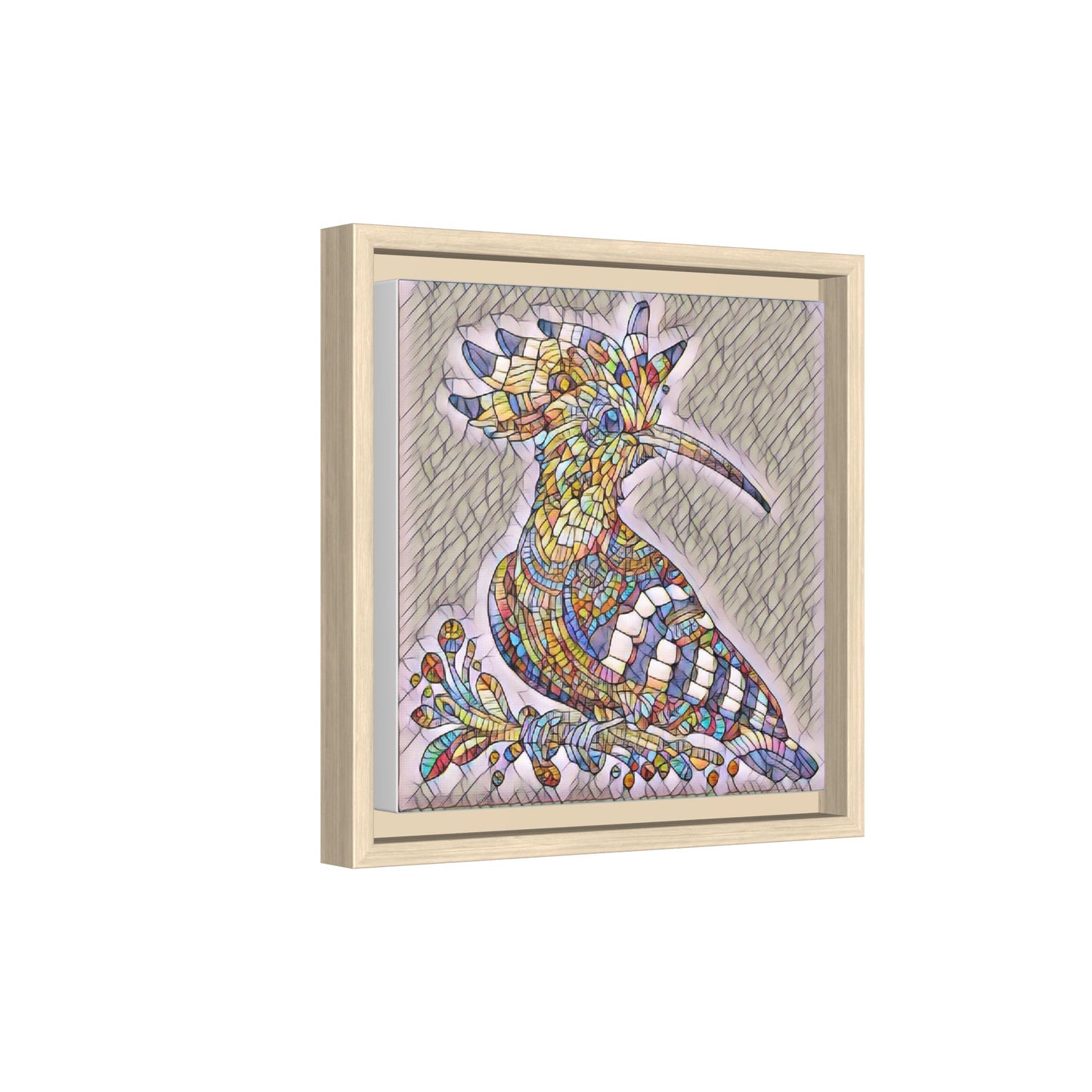 Colorful Mosaic Bird Matte Framed Canvas Wall Art