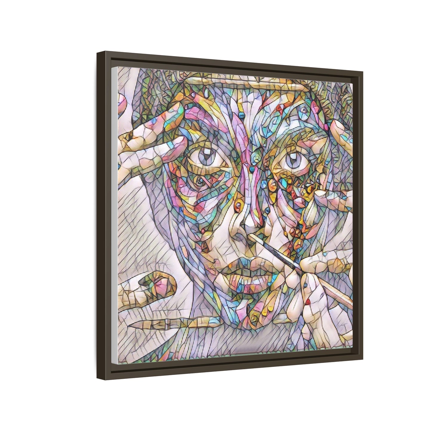 Framed Abstract Mosaic Face Canvas — Colorful Modern Wall Art