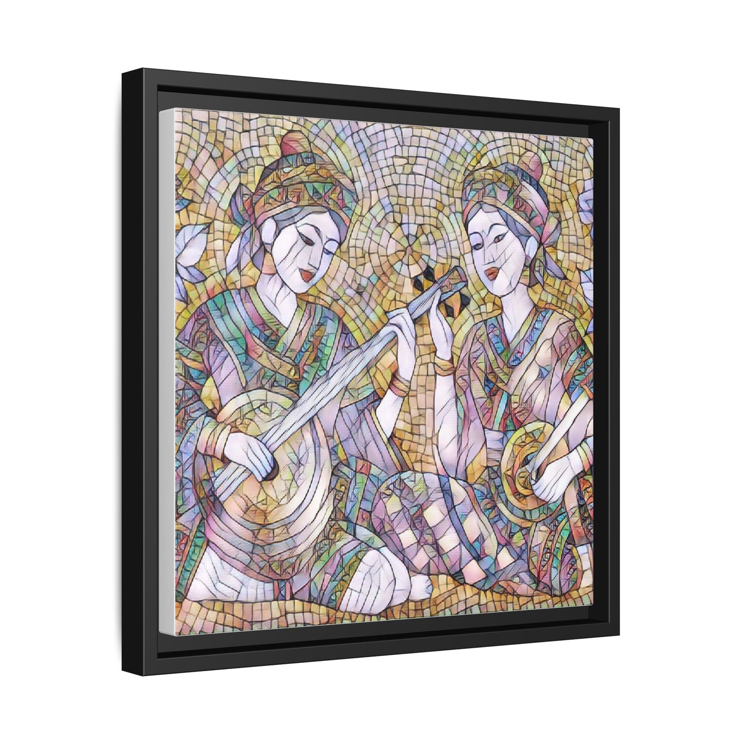 Framed Mosaic Musician Canvas Art — Ethnic Duo Wall Decor