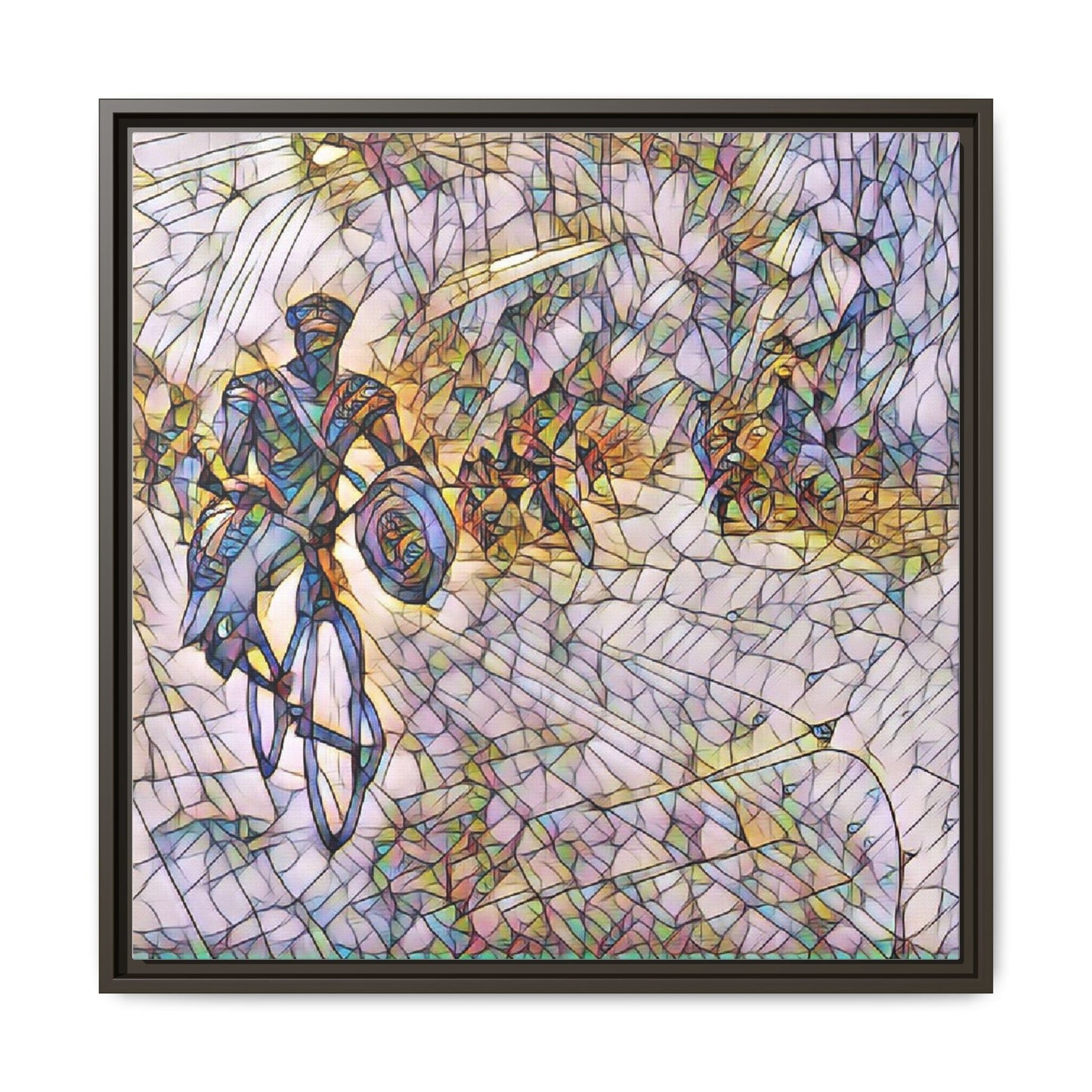 Cyclist Mosaic Matte Canvas Framed Wall Art — Colorful Biking Scene