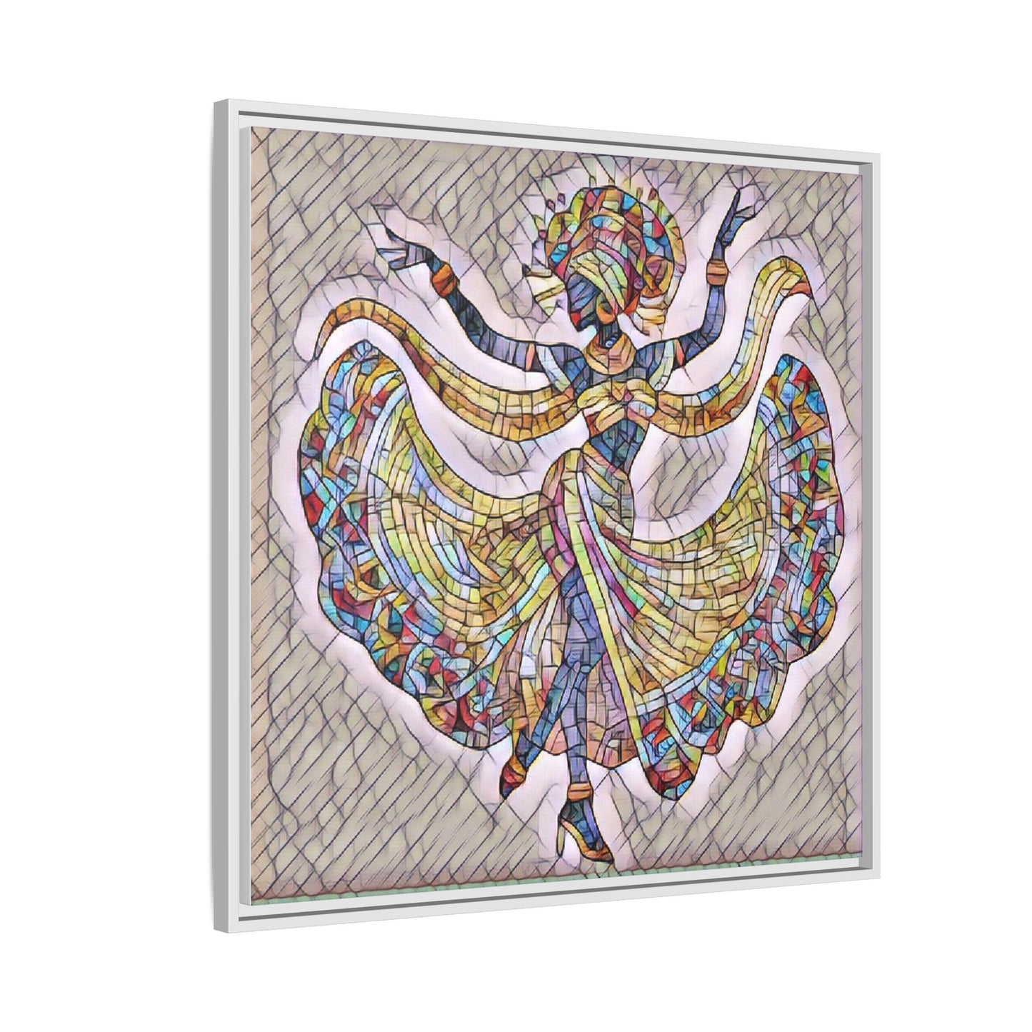 Colorful Mosaic Dancer Framed Canvas Art