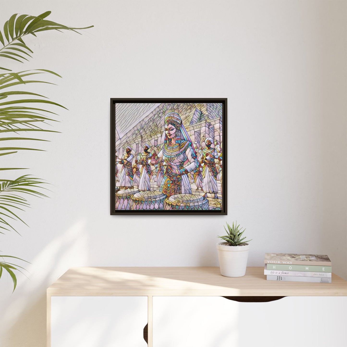 Egyptian Drummers Framed Canvas Art — Colorful Egyptian Dancer Wall Decor
