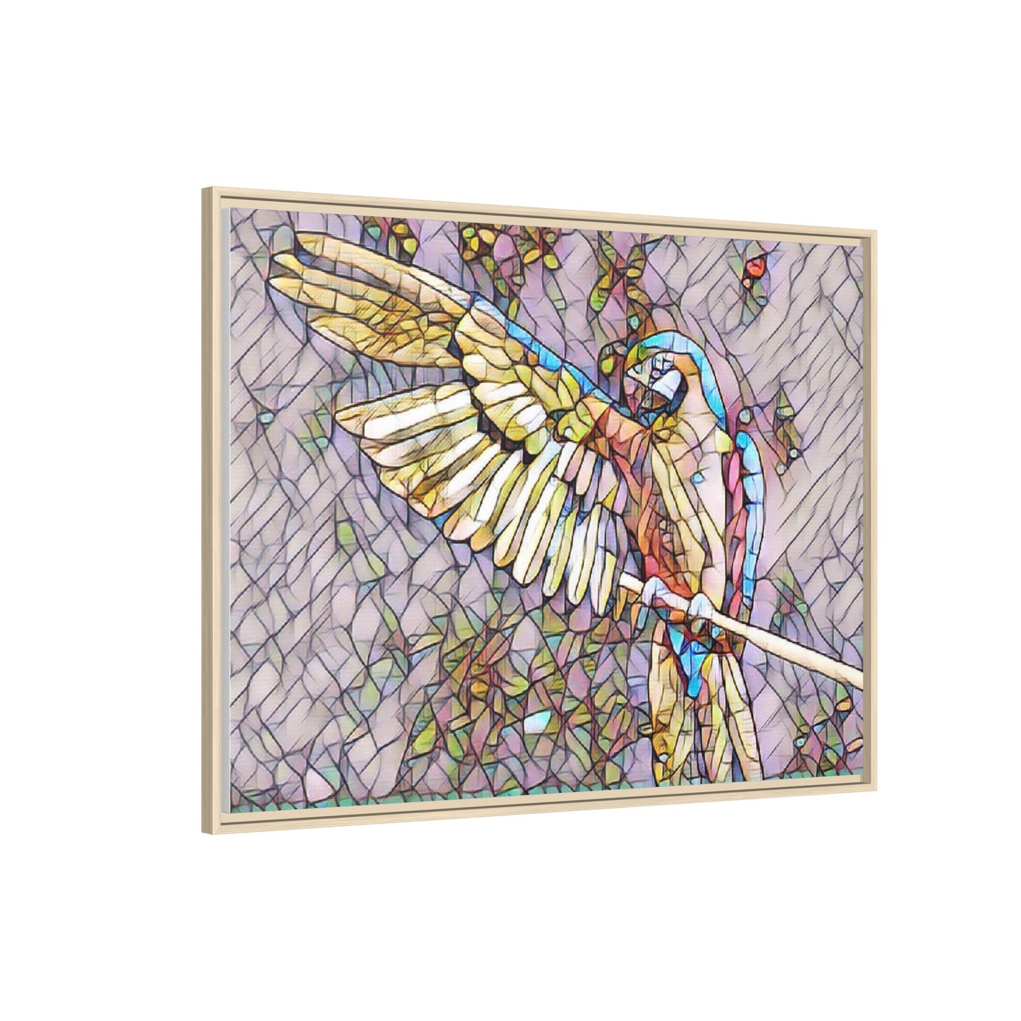 Framed Parrot Stained-Glass Art Print — Matte Canvas Wall Decor