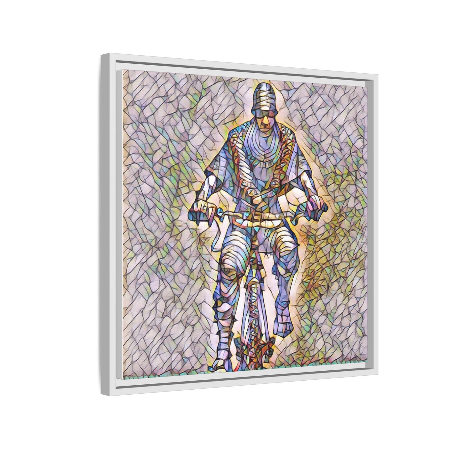 Framed Matte Canvas Art - Stylized Cyclist Illustration