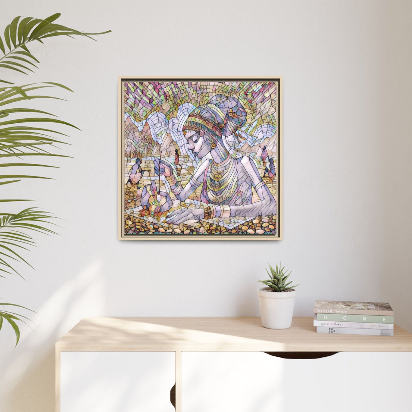 Framed Matte Canvas Art — Mosaic-Inspired Egyptian Woman Illustration