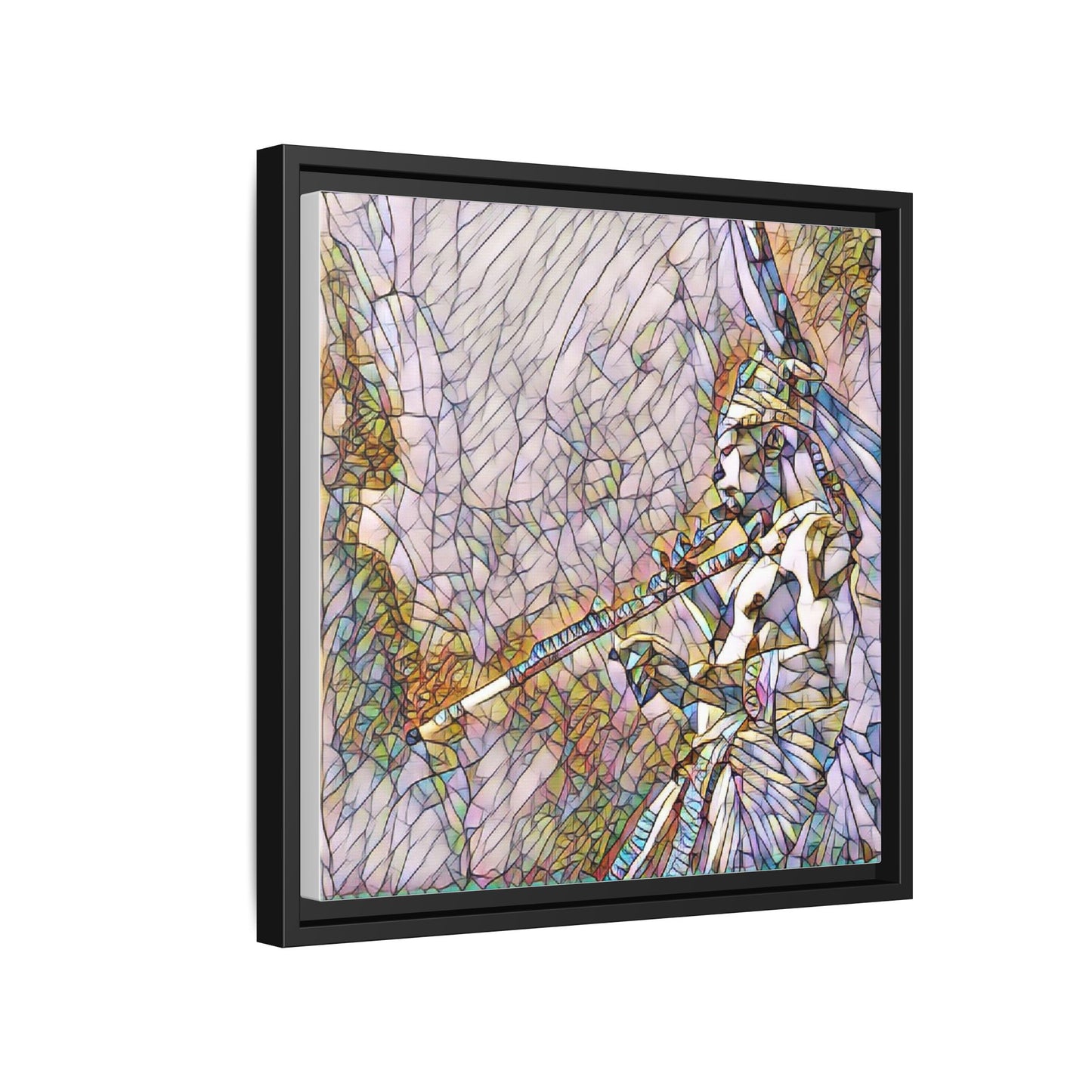 Abstract Tribal Flutist Matte Canvas Framed Wall Art