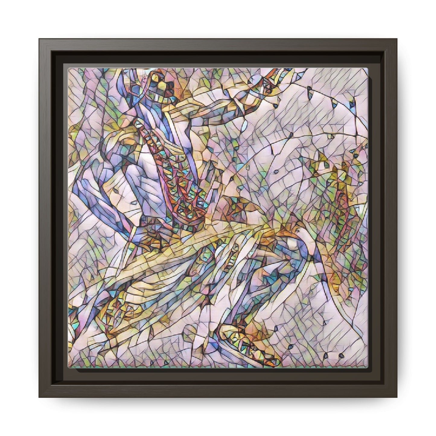 Abstract Stained-Glass Dancers — Framed Matte Canvas Art