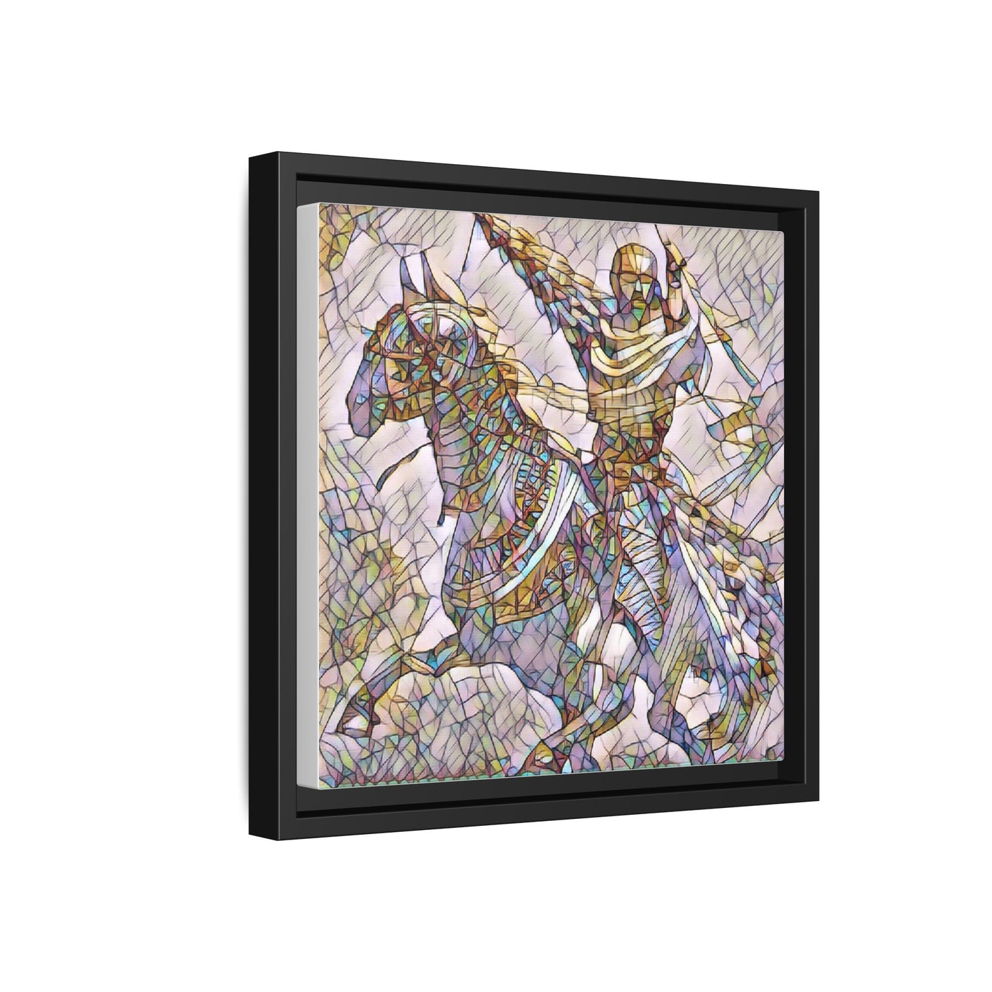 Framed Matte Canvas Print — Stained Glass Knight on Horse Artwork