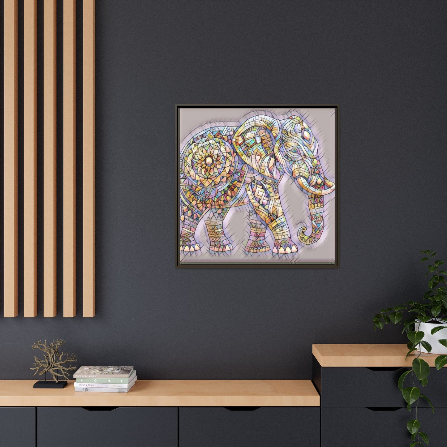 Colorful Mosaic Elephant Framed Canvas Print