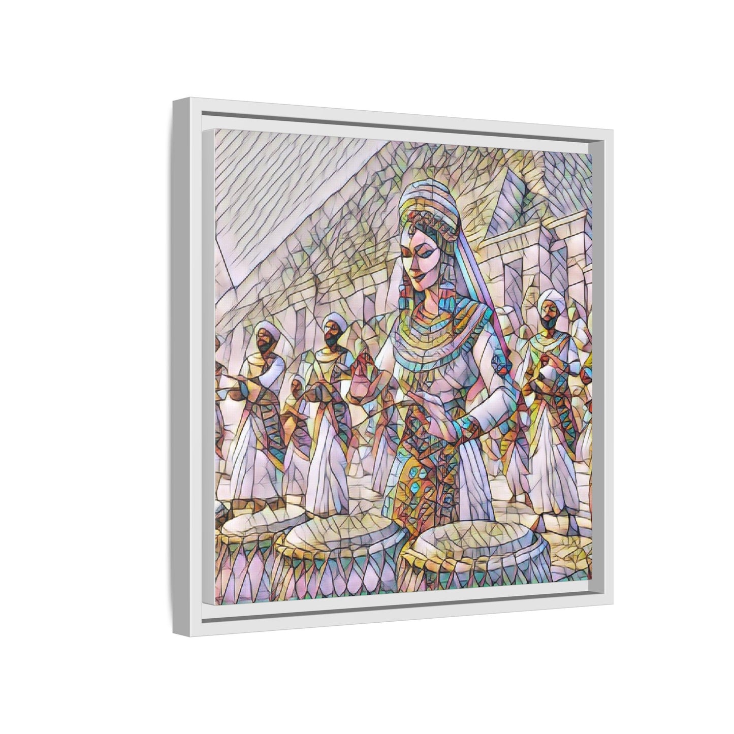 Egyptian Drummers Framed Canvas Art — Colorful Egyptian Dancer Wall Decor