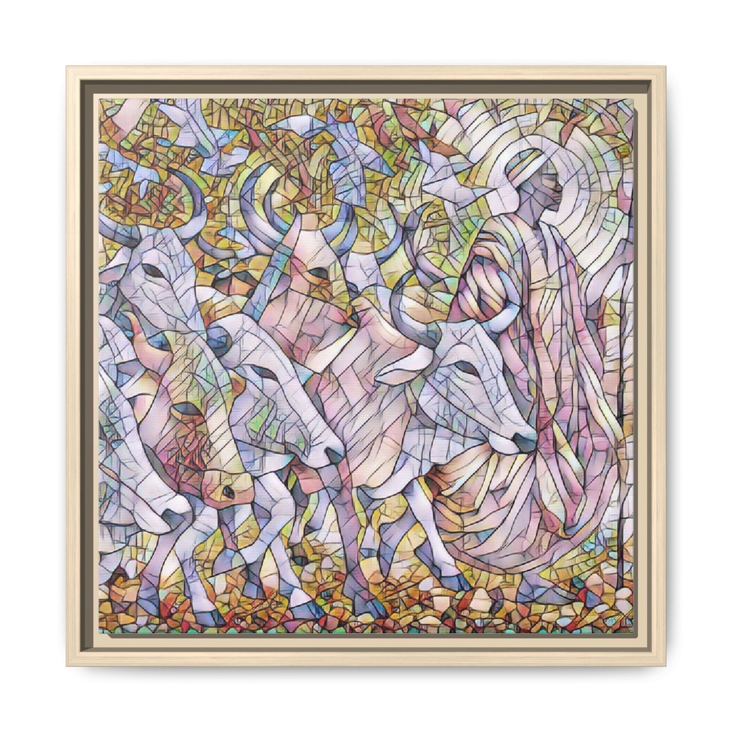 Framed Matte Canvas Art — Stained-Glass Style Cattle Herd