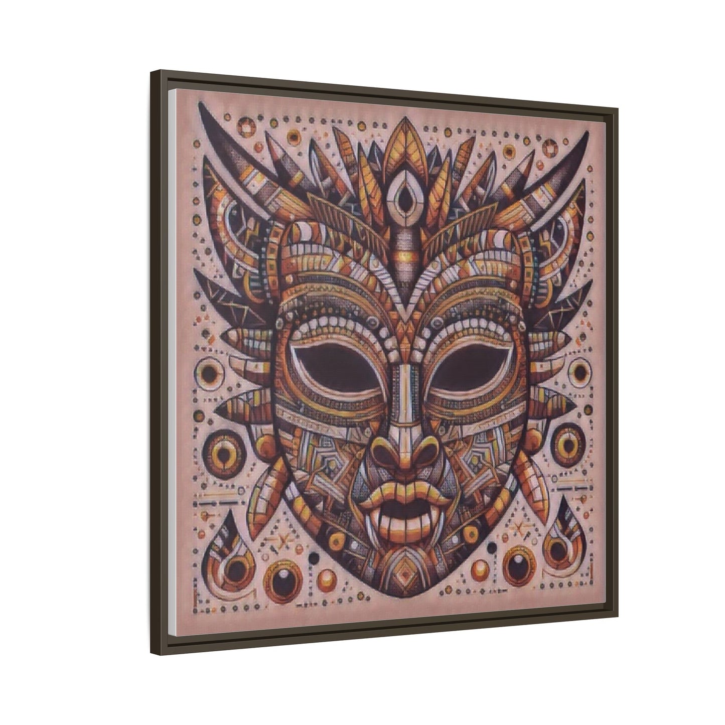 Tribal Mask Framed Canvas Art — Multicolor Matte Wall Decor